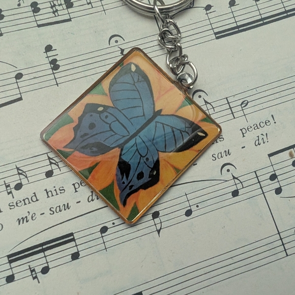 Butterfly Keychain with Blue and Orange Design - Picture 2 of 7